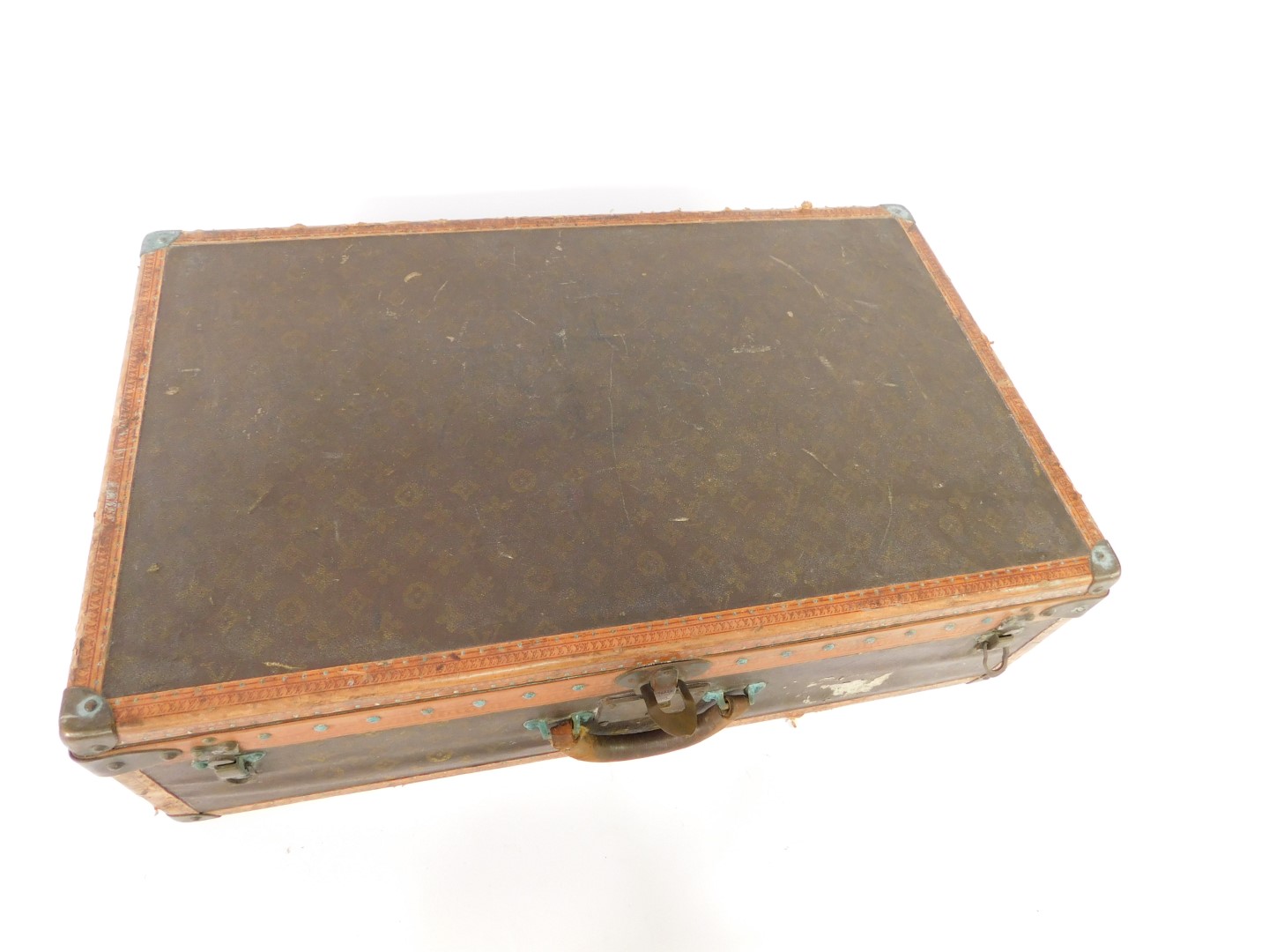 A Louis Vuitton cabin trunk, early 20thC with monogrammed brown canvas, monogrammed tan edge and - Image 2 of 8