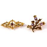 A 9ct gold and amethyst brooch formed as thistles, together with a Victorian 9ct gold and garnet set