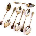 Six George III silver teaspoons, initial engraved, Samual Godbehere, Edward Wiggon and James