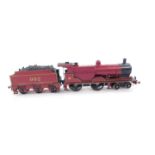 A kit built OO gauge LM & S locomotive, red livery, 992, 4-4-0.