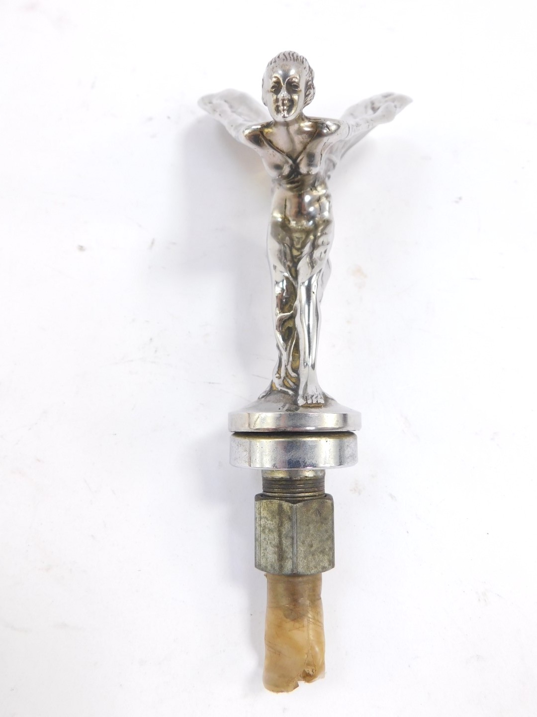 A Royce Rolls Spirit of Ecstasy car mascot, with screw fixings, 17.5cm H (including fixings).