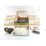 Five Fourmil model railway kit coaches, unmade, boxed, Roco HO Little E gauge tank locomotive,