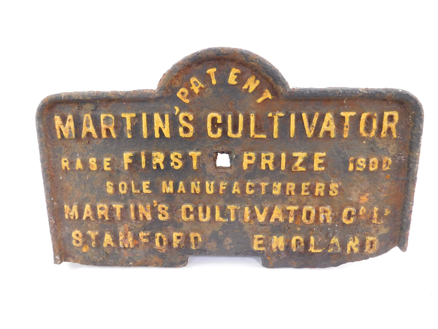A Martin's Cultivator RASE First Prize 1900 cast iron plate, for Martin's Cultivator Company,