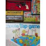 Games and toys, including Buntline, Outlaw Guns, Jaco Skates, Blow Football, and Mousetrap, all