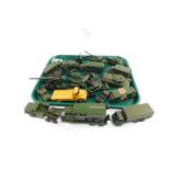 Dinky die cast military vehicles and guns, including a Long Tom, tank transporter, medium