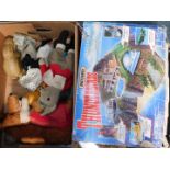 A Matchbox Thunderbirds Tracey Island, boxed, together with Merrythought and other soft toys,