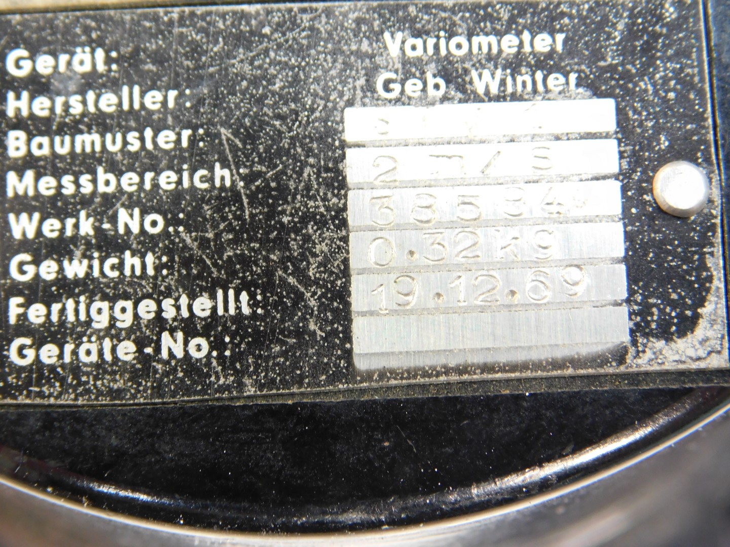 A Winter Instruments aircraft variometer, model no STV1, black dial with white loom numbers, - Image 3 of 3