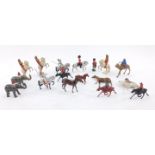 Britains and other painted lead figures, of soldiers on horseback, Indians on horseback, two