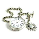 A Continental white metal cased pocket watch, with enamel dial, the case stamped 0-935, with