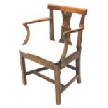 A 19thC mahogany open armchair, with a pierced splat, drop in seat on chamfered legs with H