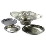 A collection of Art Nouveau pewter, to include a Urania bowl with pierced decoration, two similar