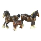 Three Beswick brown shires, to include a foal.