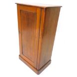 A 19thC walnut side cabinet, the top with a moulded edge above a panel door on plinth base, (AF),
