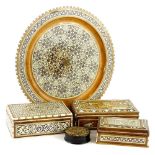 A collection of early 20thC ivory and bone and simulated ivory inlaid items, to include Indian
