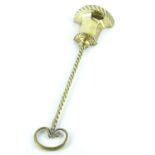 A brass door stop, of tapering form, with rope twist handle, 45cm H.