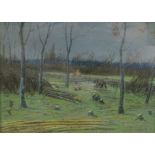 After Leon-August l'Hermitte (1844-1925). Figures in woodland scene, pastel, 21cm x 29cm.