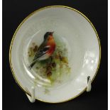 A Royal Worcester pin tray, painted with a chaffinch by Powell, printed mark in puce to underside,