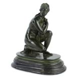 After The Antique, Crouching Venus, green patinated bronze, inscribed Musee du Vatican, on