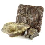 A collection of items, to include a stoneware tortoise doorstop, shaped studio bowl and a plaque. (