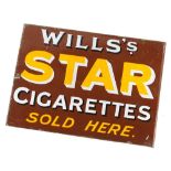 A Wills star cigarette enamel sign, in brown, cream and black, 39cm W.