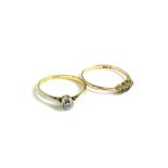 Two dress rings, to include an 18ct gold and platinum diamond solitaire ring, the diamond in