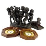 A bronzed resin sculpture after Barbara Holgate, depicting a collection of five young boys playing