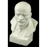 A Lomonosov Russian parian porcelain bust of Lenin, 24cm H