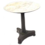 A 19thC Continental occasional table, with a white marble circular dished top, on a cylindrical