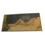 A.C. Cooper (19thC/20thC). Nude study, oil on board, signed verso, 51cm x 111cm.