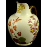 A Royal Worcester blush ivory ground porcelain ewer, painted with flowers, pattern No. 1094, 18cm