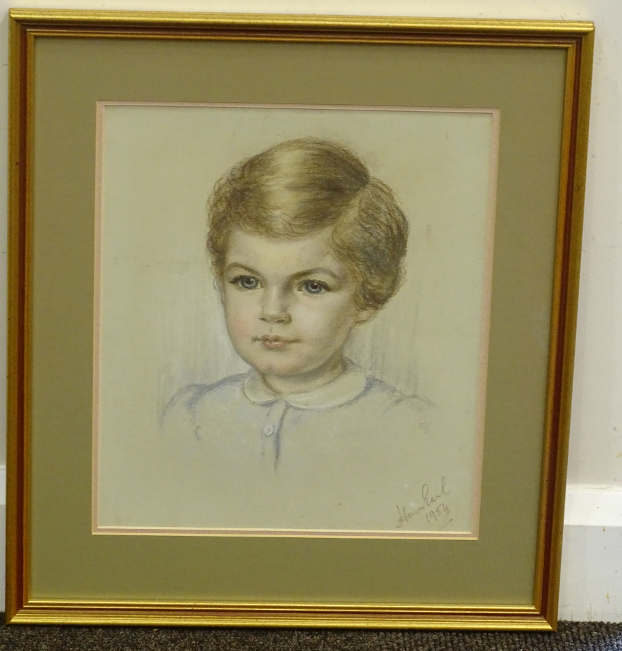 Honor Earl (1901-1996). Head Shoulders portrait of a Young Child, pastel, signed and dated 1954, - Image 2 of 4