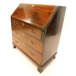An Edwardian mahogany and satinwood crossbanded bureau, with three drawers on bracket feet, 80cm W.