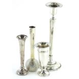 A collection of silver mounted and silver bud vases, to include a weighted modern example etc. (