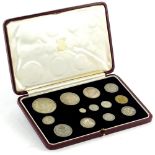A George VI 1937 specimen coin set, incomplete, in a fitted leather case.