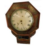 A Regency mahogany brass inlaid drop dial wall clock, the painted dial with Roman numerals, the case