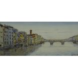 Guilla Cecchi. River Arno, watercolour, signed, 17cm x 35cm. Label verso, Frost and Reed.