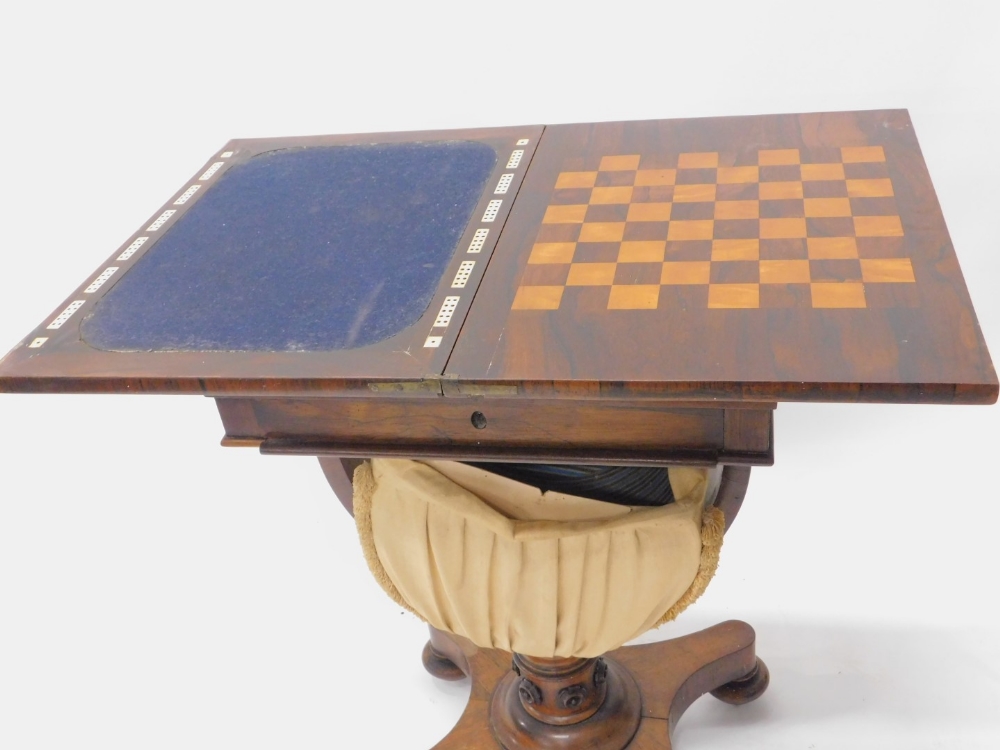 A William IV work table/games table, the rectangular top hinged to reveal a baize and checker board, - Image 2 of 3