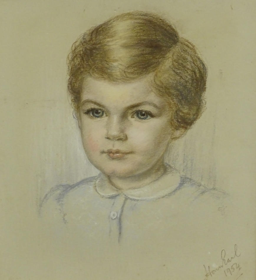 Honor Earl (1901-1996). Head Shoulders portrait of a Young Child, pastel, signed and dated 1954,