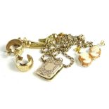 Various 9ct gold and other jewellery, to include a pair of 9ct and cameo drop earrings, a pair of