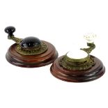 Two Victorian servants bell pulls, each with porcelain or enamel decoration, later mounted.