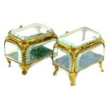 Two bevel glass trinket boxes, each with gilt metal mounts and a padded interior, 9cm W.