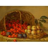 Morel (19thC). Still life, cherries and fruits with a basket, oil on canvas, signed, 32.5cm x 42.