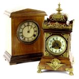 A Continental mahogany case mantel clock, with gilt brass mounts, the enamel dial with Arabic