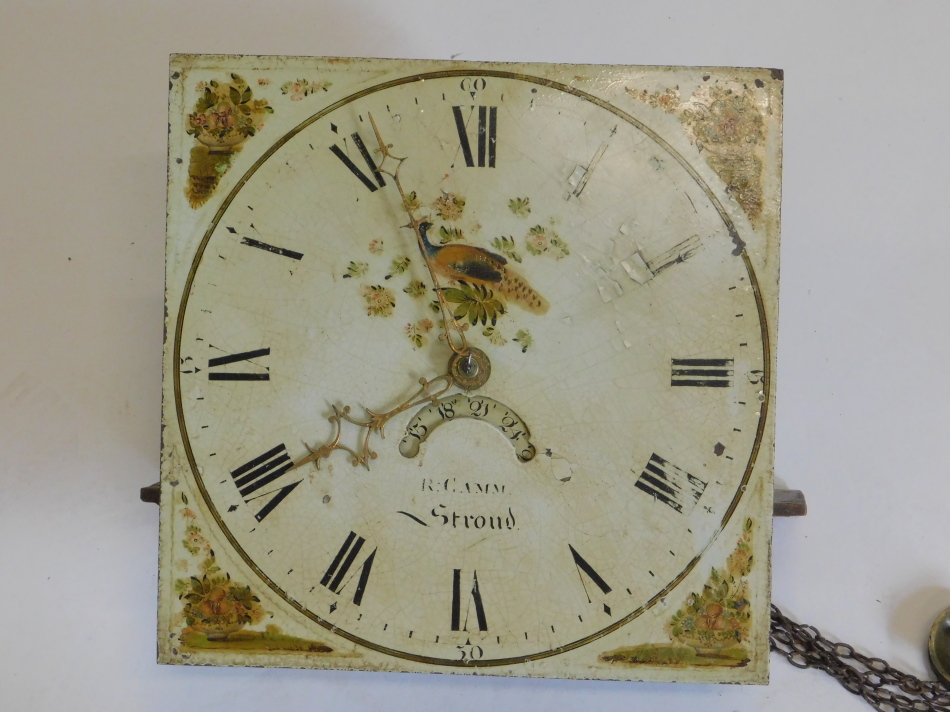 R. Camm Stroud. A mid 19thC longcase clock, the square dial painted with a pheasant, flowers etc., - Image 2 of 3