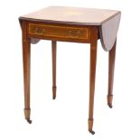 An Edwardian mahogany and satinwood banded Pembroke table by Maple and Co, the oval top inlaid