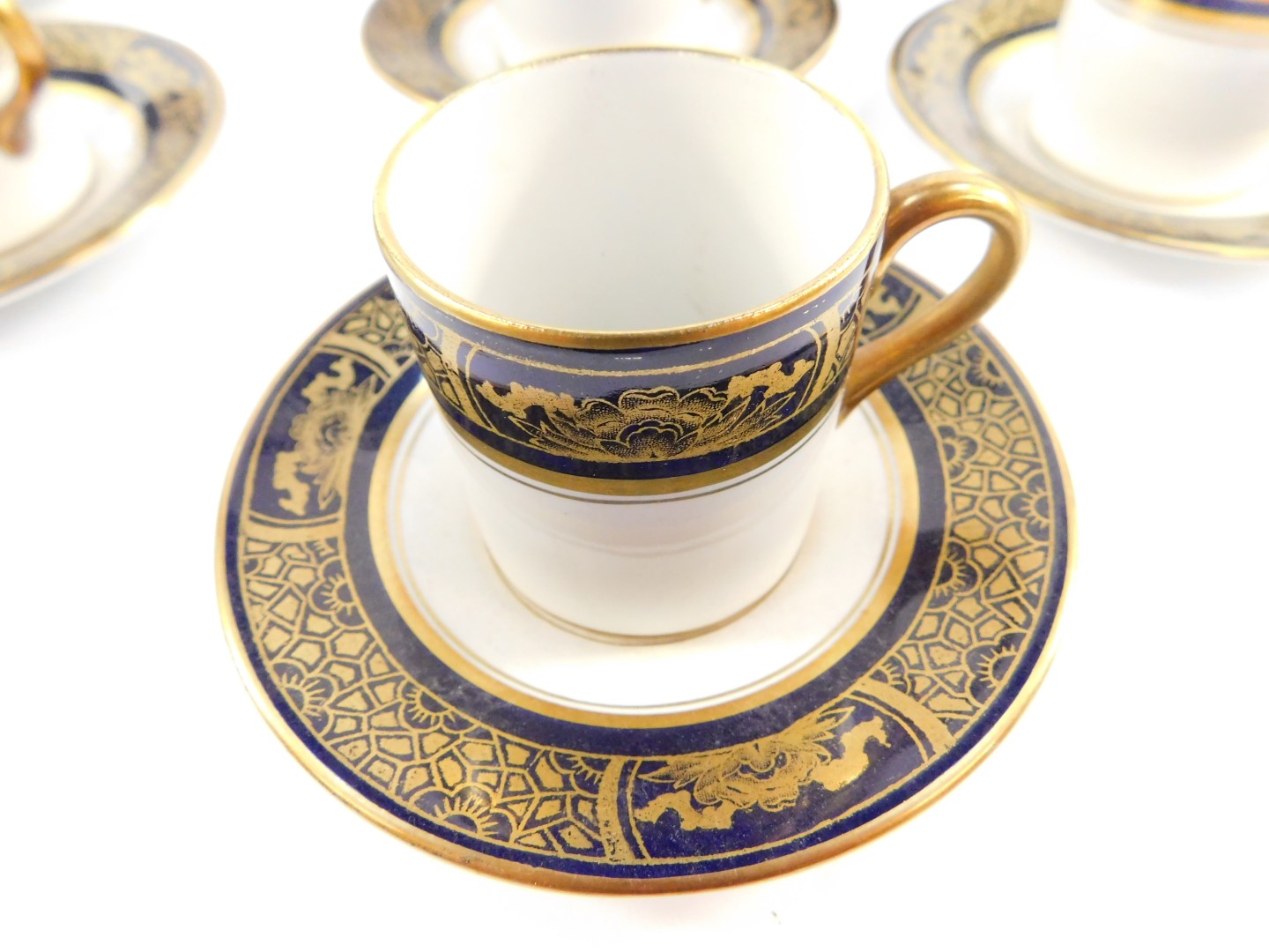 A Soho Pottery Solian ware part coffee service, decorated in cobalt blue and gilt with waterlilies - Image 2 of 3