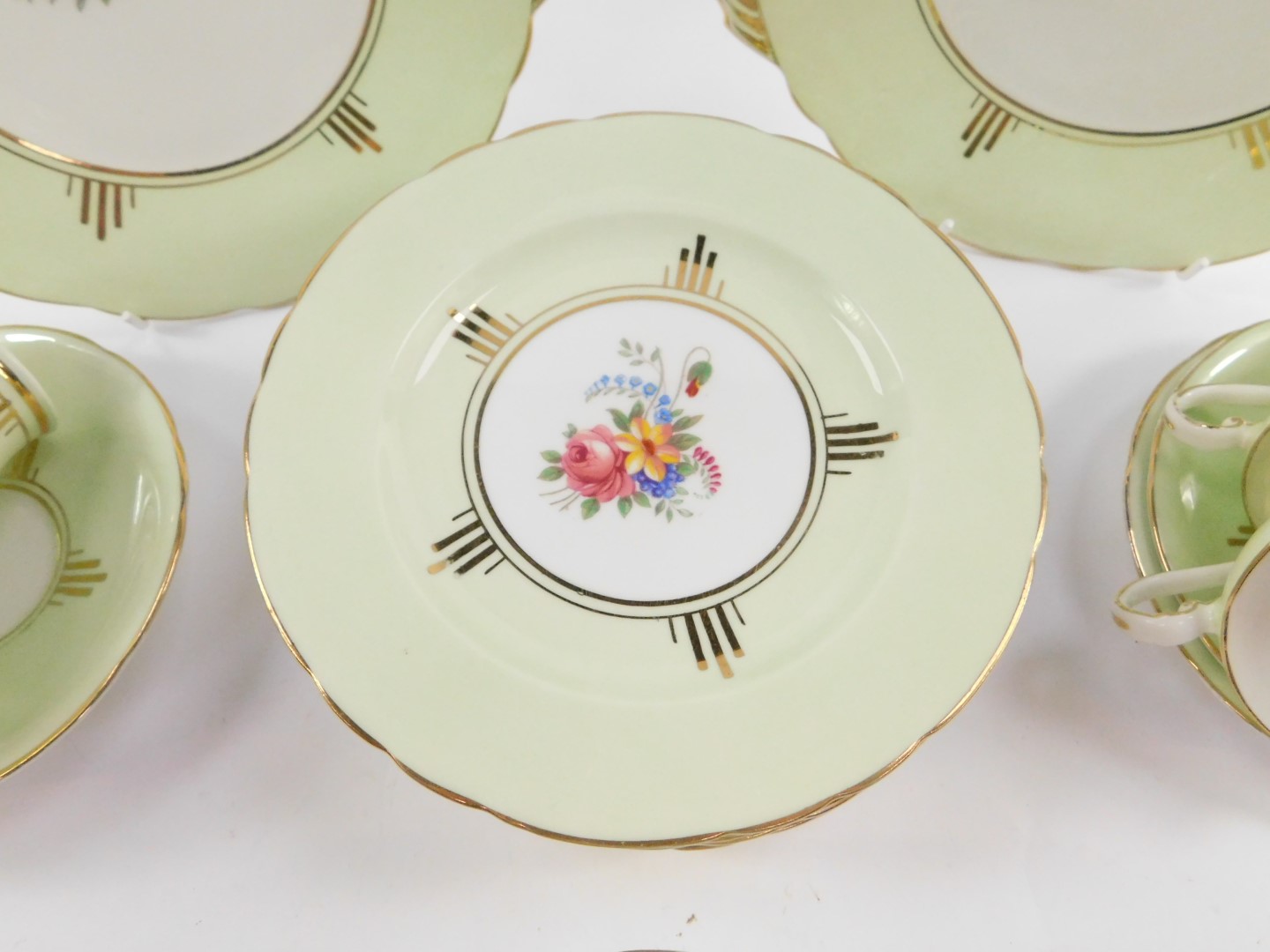 An early 20thC Aynsley porcelain part tea service, decorated with floral sprays against an eau de - Image 2 of 4