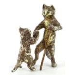 A cold painted bronze group, of a cat and a kitten, in the manner of Bergman, 7cm H.