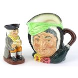 A Royal Carlton large character jug, Sairy Gamp and a small Toby Jug titled Happy John. (AF)