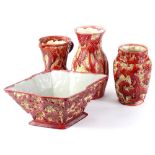 Three items of Beswick relief moulded pottery, each decorated with leaves in naturalistic forms such